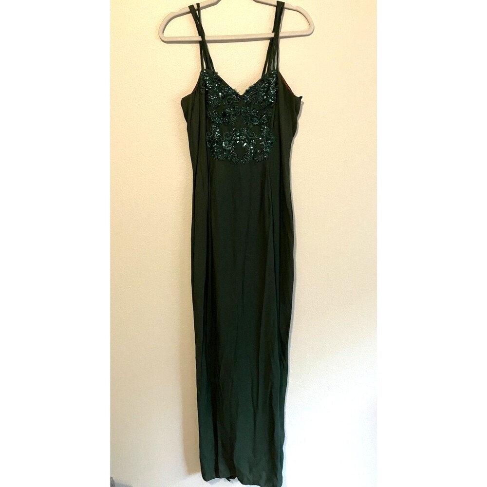 Vintage Nadine Beaded Sequin Green Maxi Dress Gown Small / 4 USA Union